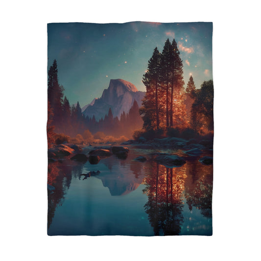 Starlit River Valley Microfiber Duvet Cover – Half Dome’s Twilight Reflection