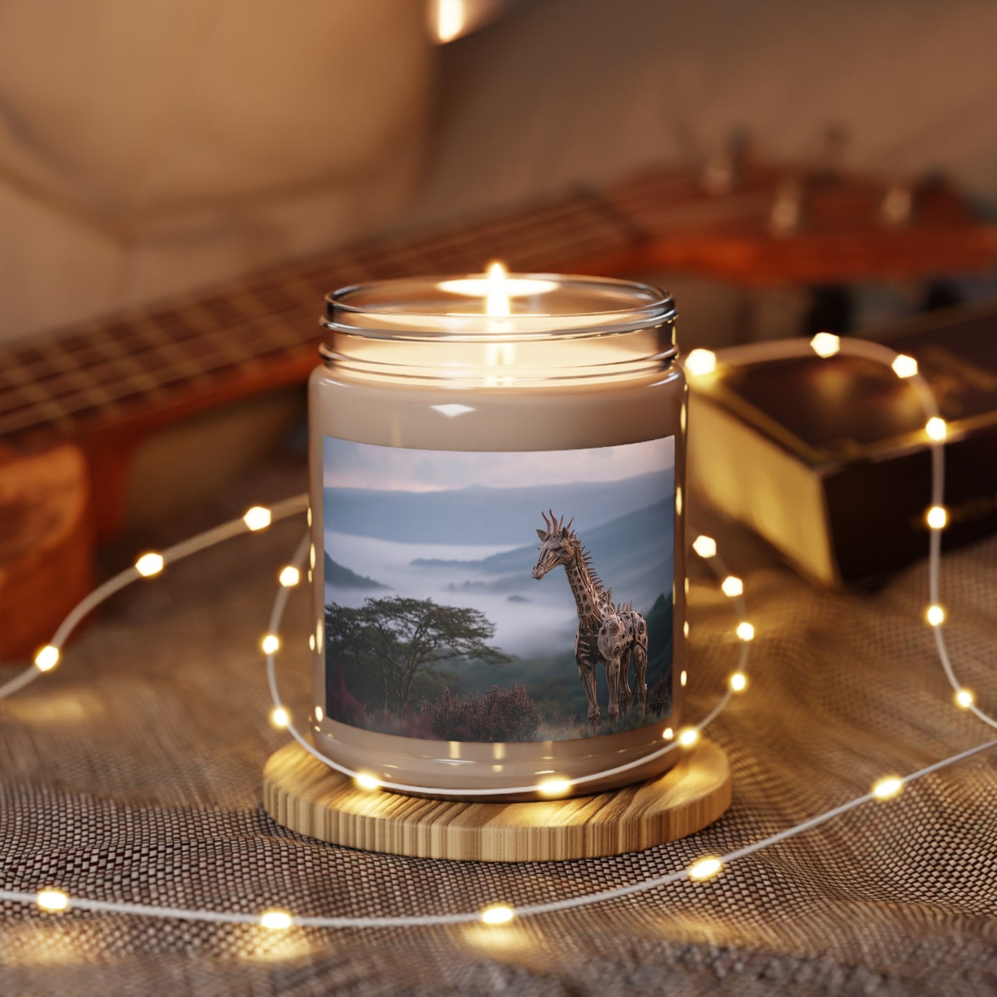 Mechanical Giraffe Scented Soy Candles with White Lid, 9oz – Whispers of the Misty Savannah