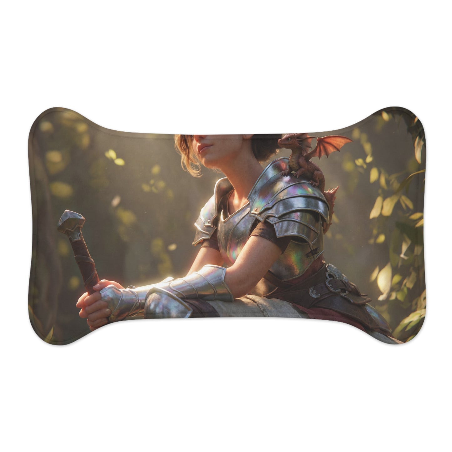 Elven Guardian with Dragon Pet Feeding Mats – Iridescent Armor and Forest Companion