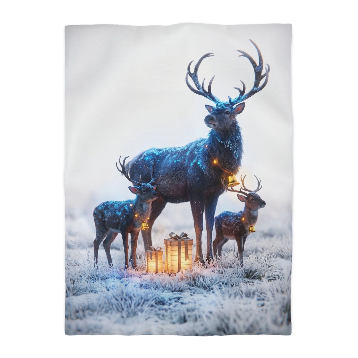 Frost-Clad Deer Family Microfiber Duvet Cover – Whispering Winter Giftscape