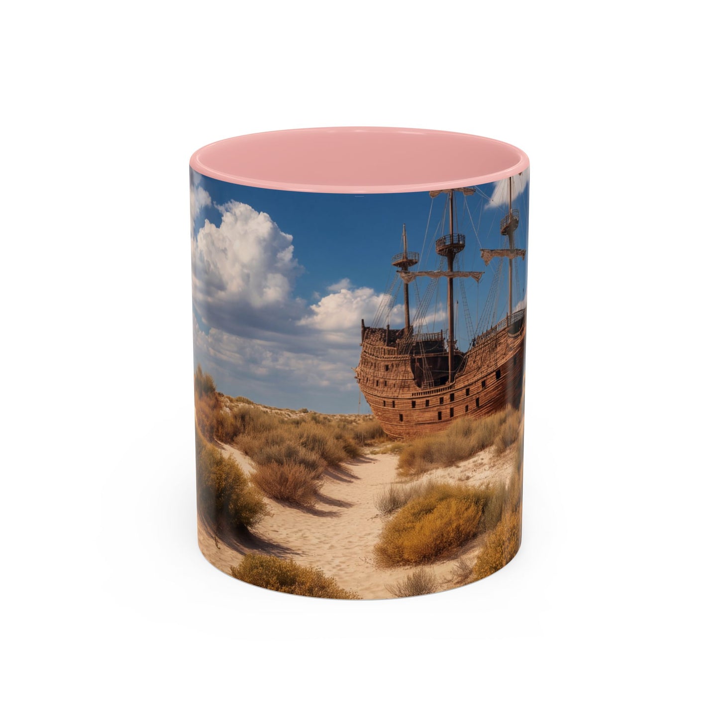 Desert Shipwreck Accent Coffee Mug (11, 15oz) – Golden Sandscape Voyage