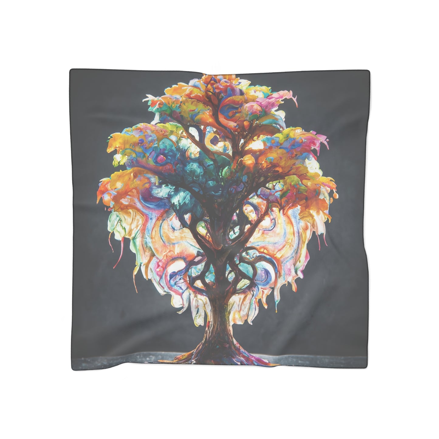 Chromatic Dream Tree Poly Scarf – Liquid Light in Every Leaf