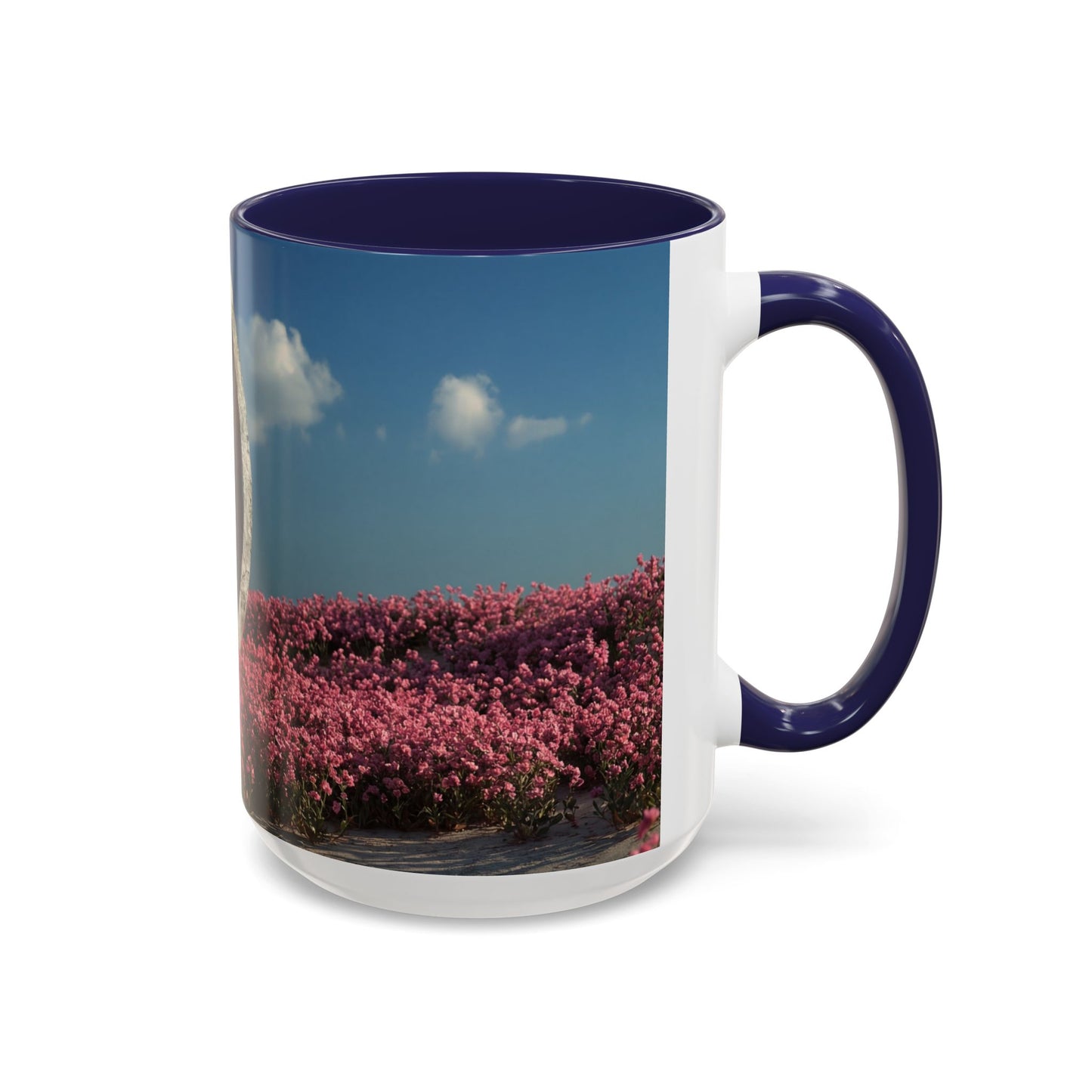 Stone Ring Garden Bloom Accent Coffee Mug – Cracked Concrete Portal in Pink Wildflowers