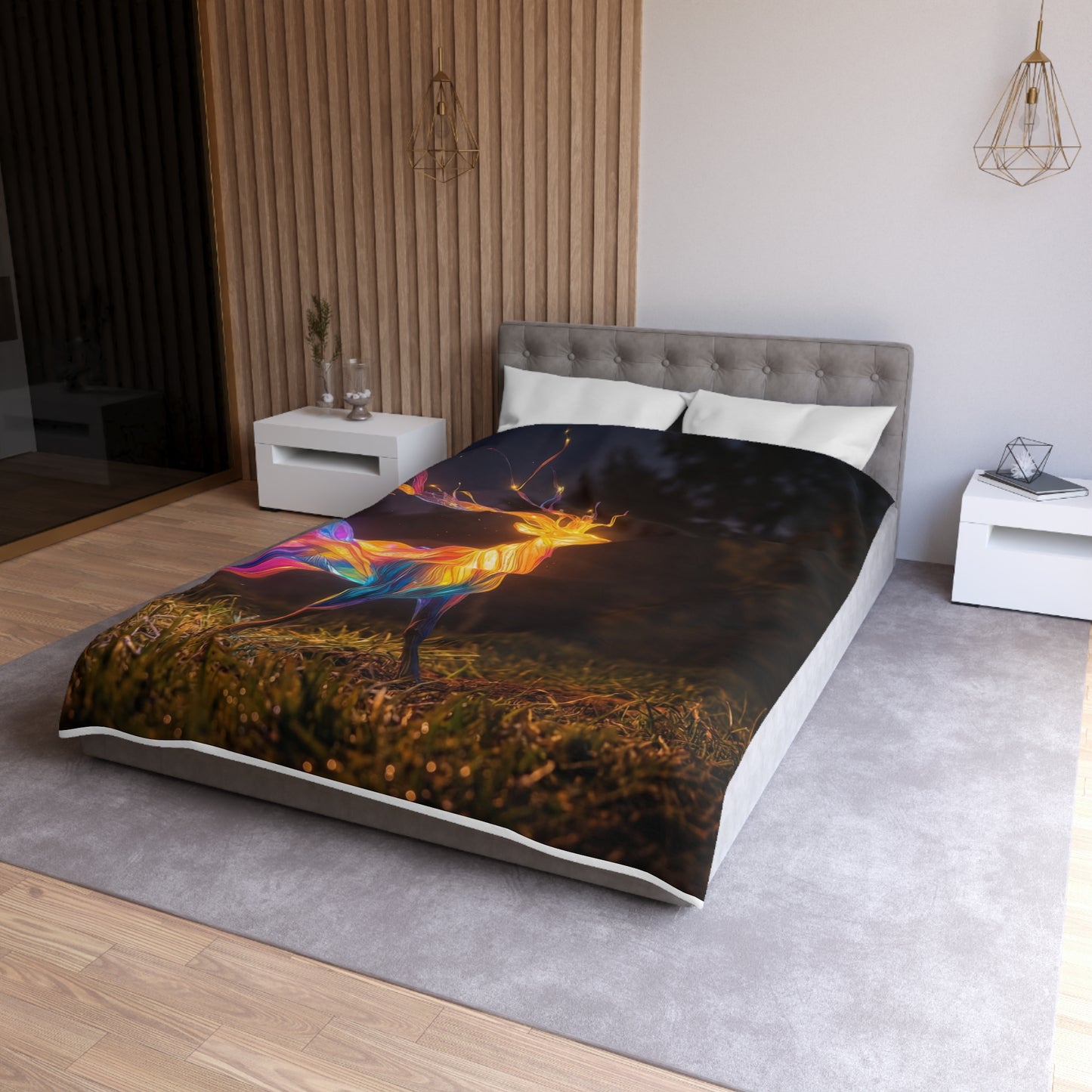 Chromatic Stag Microfiber Duvet Cover – Night Garden Luminescence