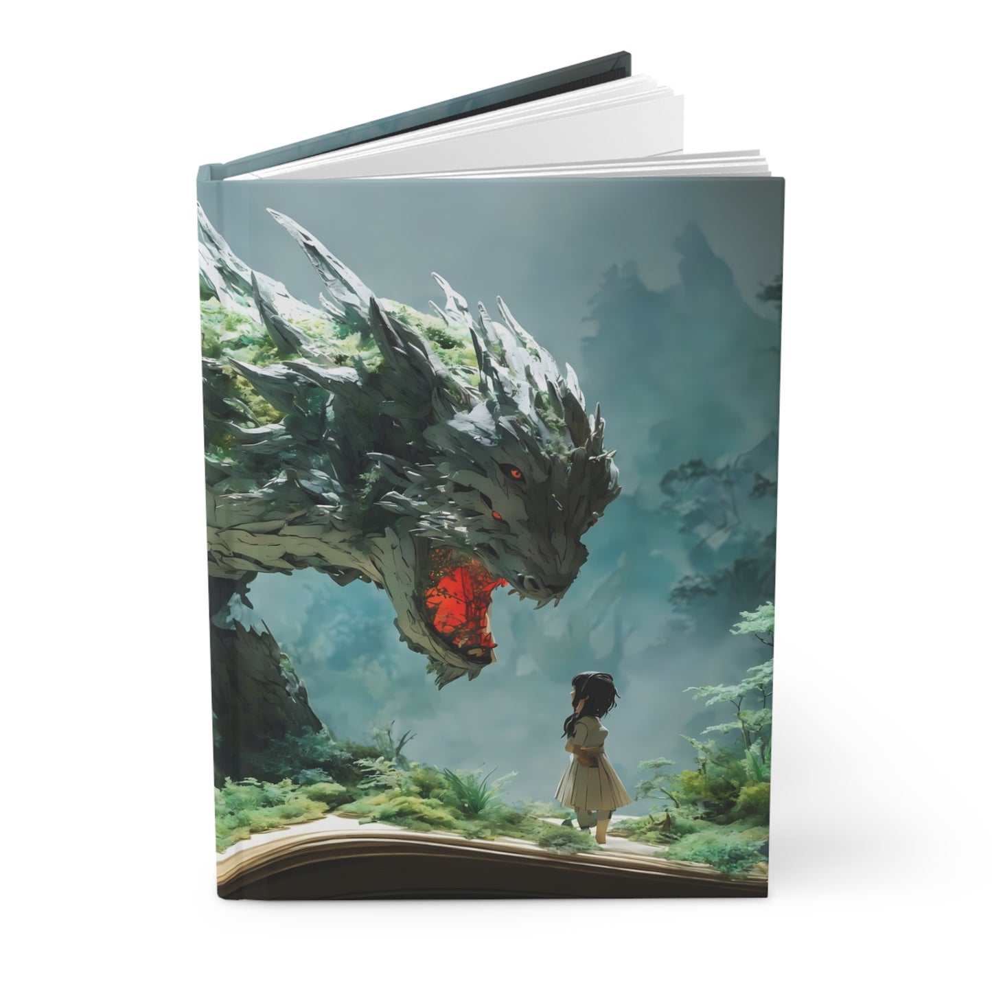 Girl Meets Dragon in Fantasy Forest - Hardcover Journal