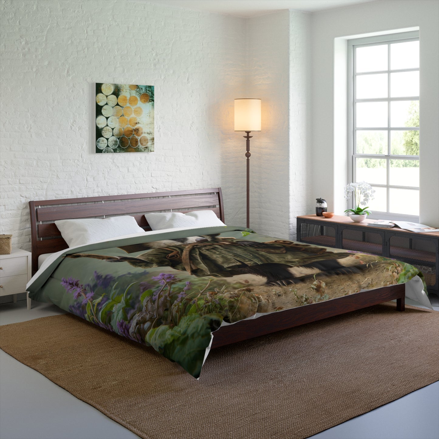 Badger Explorer Comforter – Mossy Path Through Purple Wilds