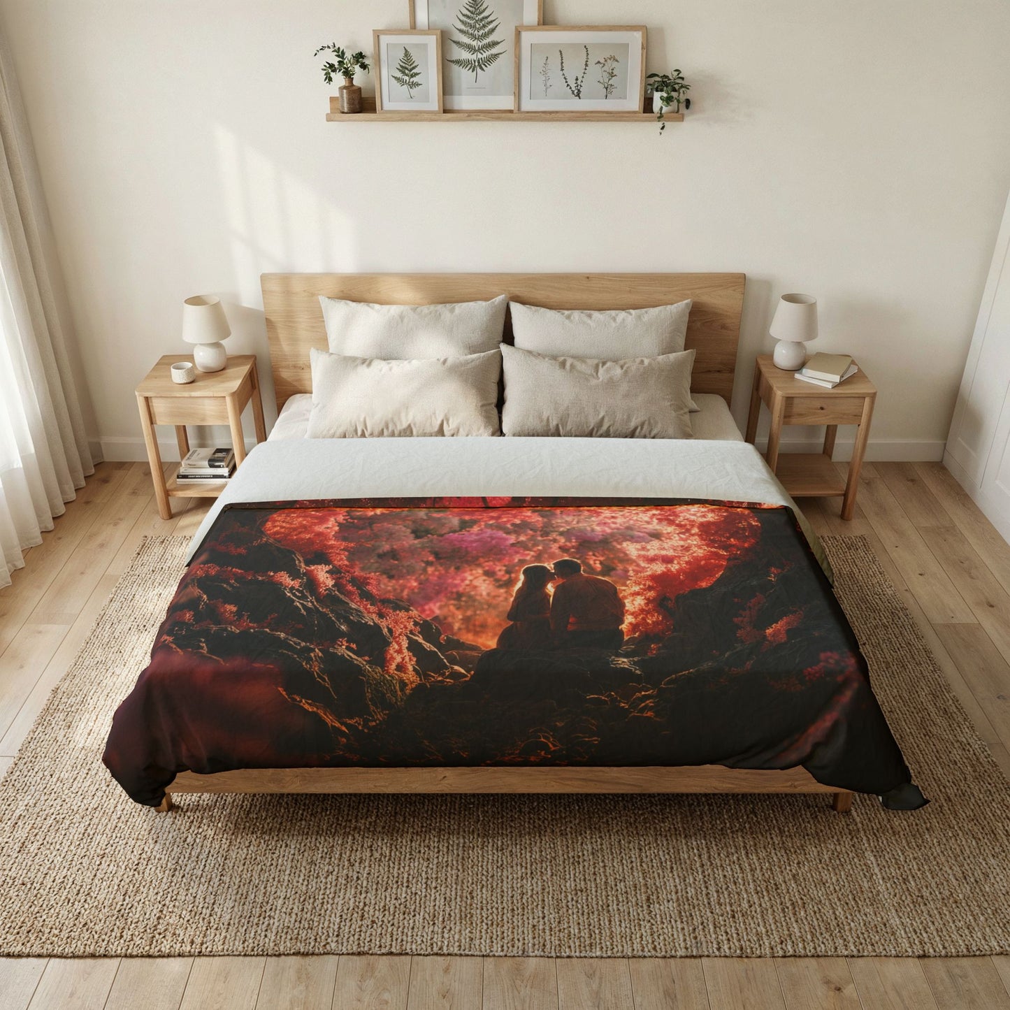 Crimson Canopy Cotton Duvet Cover – Twisted Heart of Radiant Pink Trees