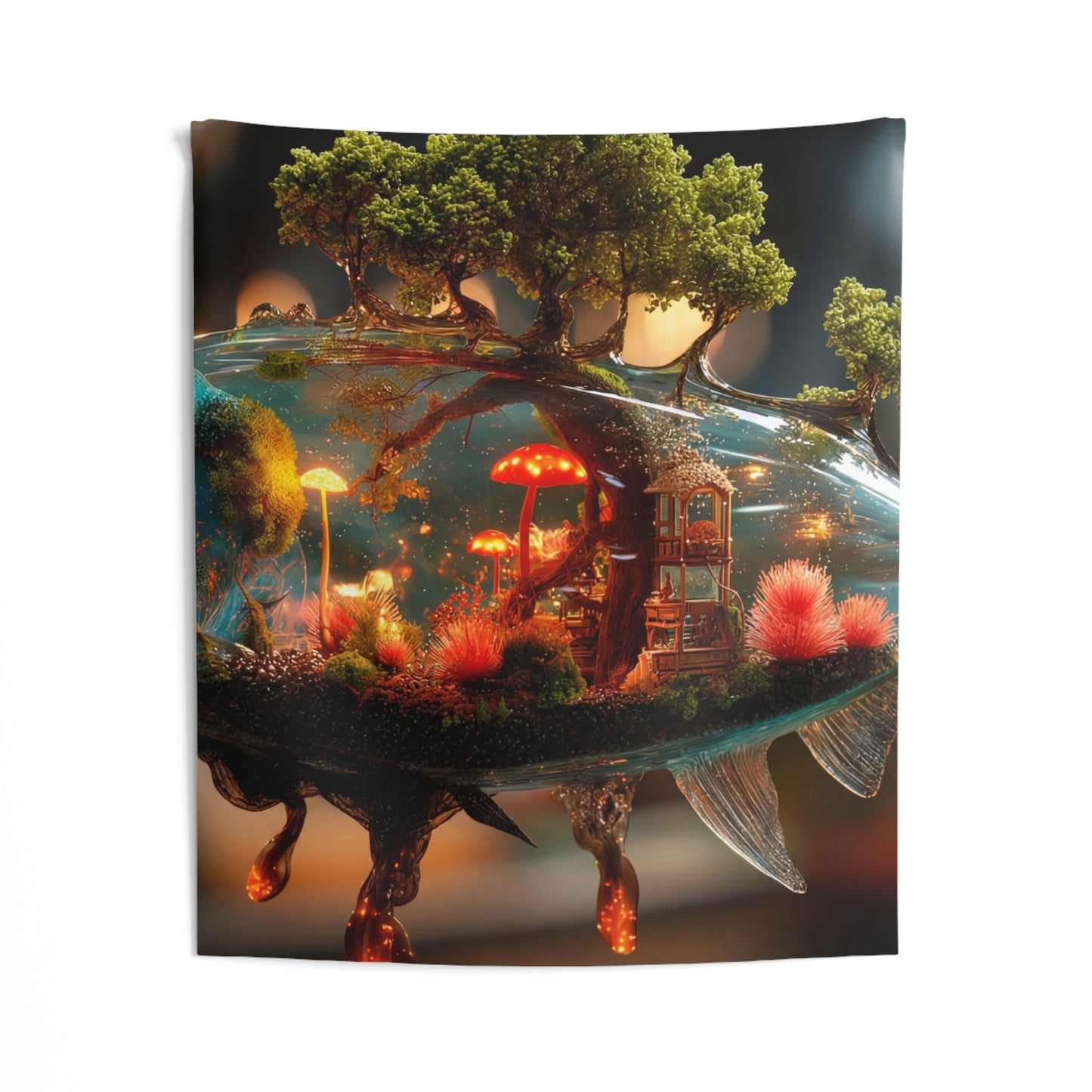 Enchanted Forest Fish Tapestries – Liquid Dreamscape with Glowing Mushrooms