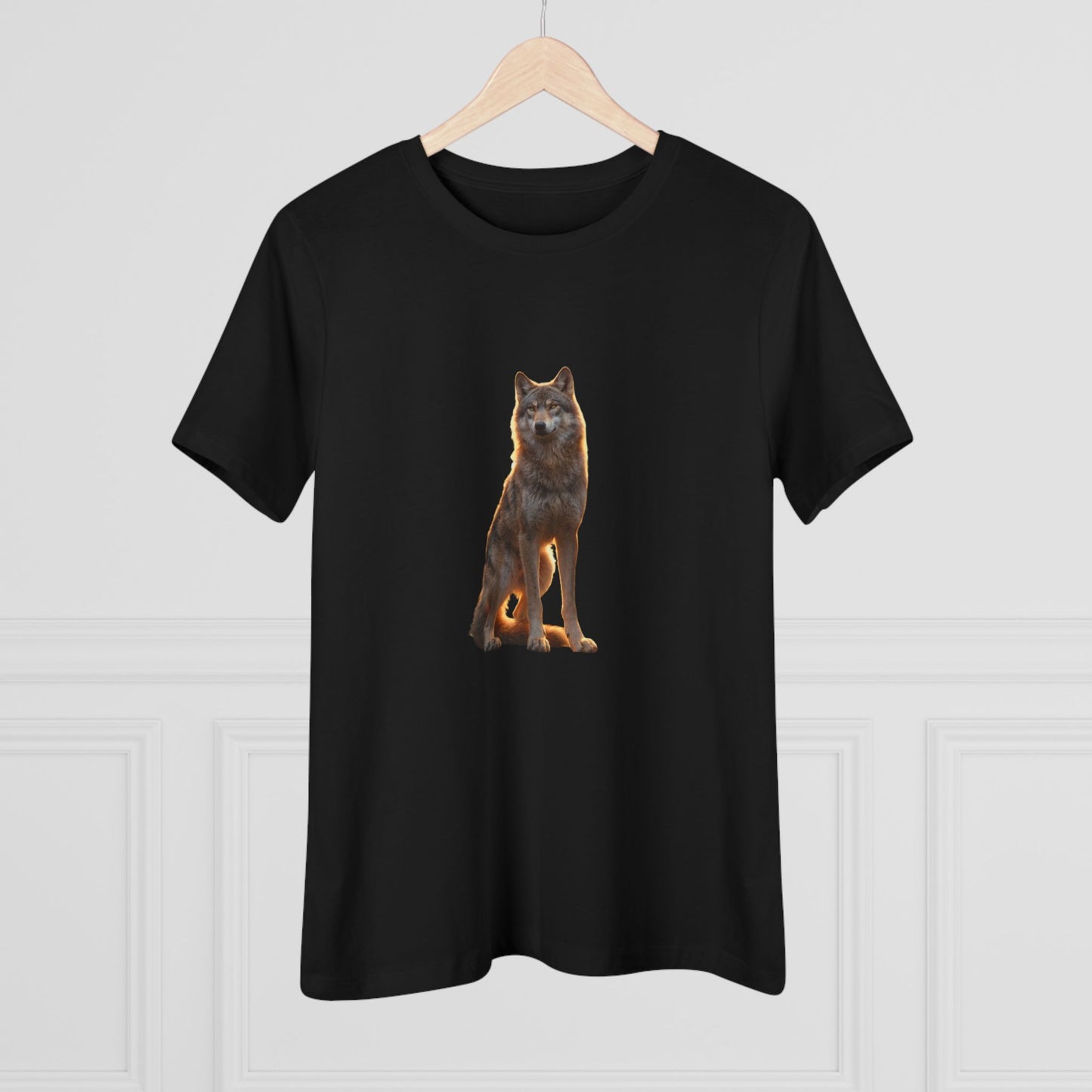 Sunlit Wolf Guardian Women's Cotton Tee – Amber Glow Sentinel