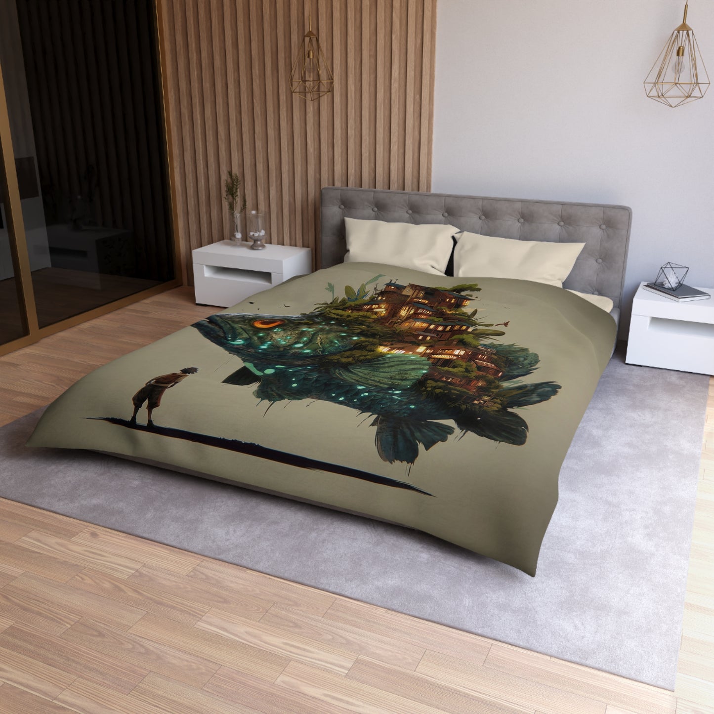 Gigantic Bioluminescent Fish Duvet Cover – Floating Village Dreamscape