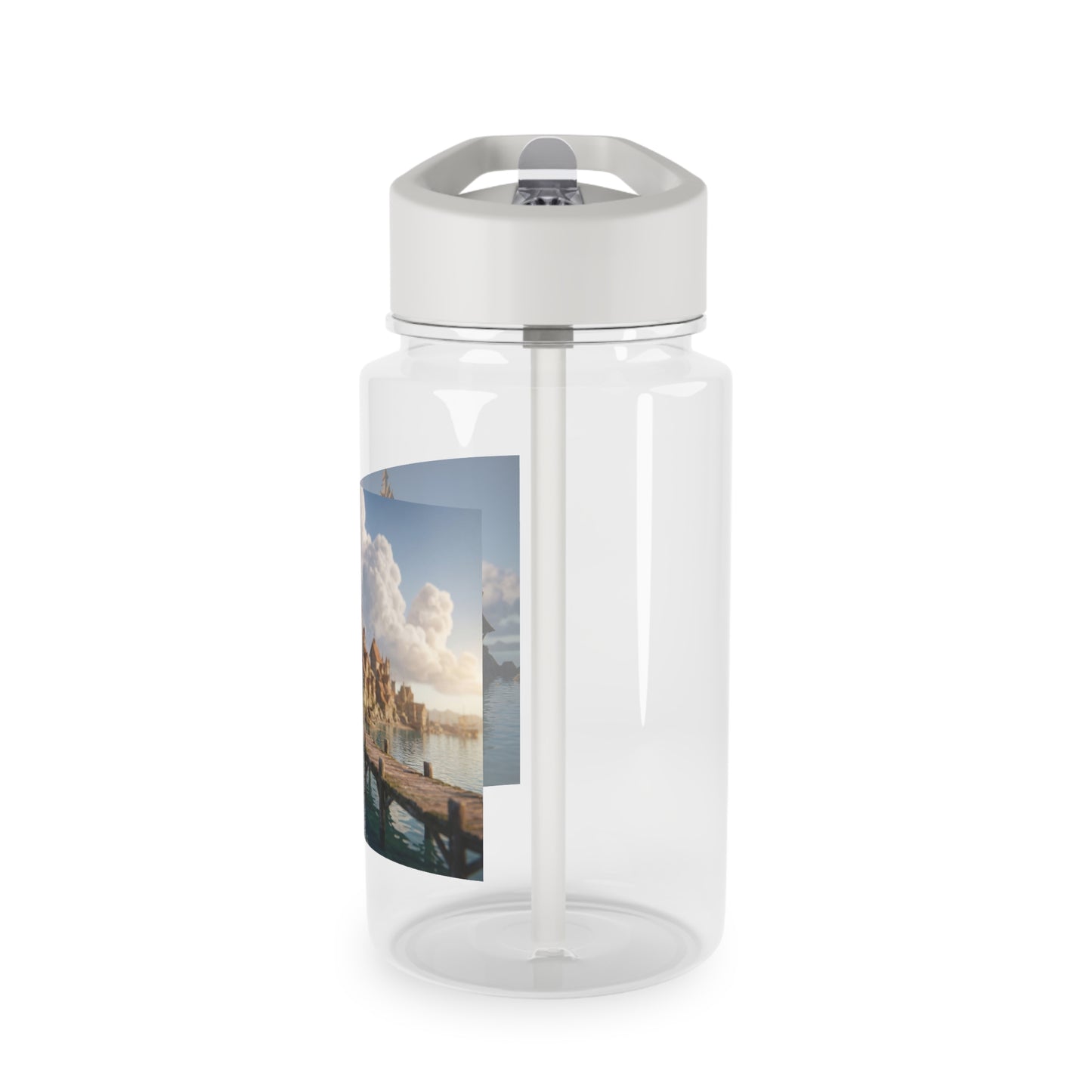 Ancient Waterfront Village Tritan Water Bottle – Cobblestone Coast & Twilight Tide