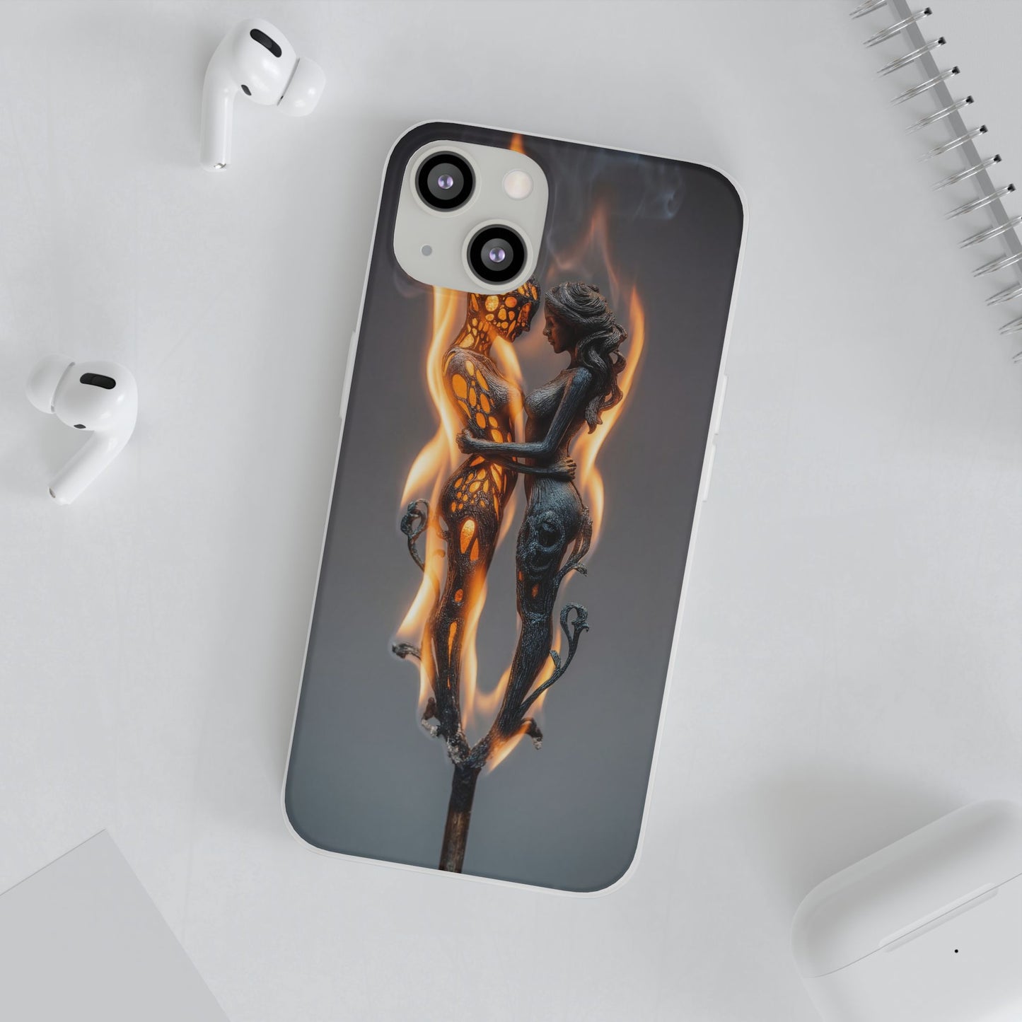 Flame-Embraced Lovers Flexi Cases – Intimate Glow Within the Fire