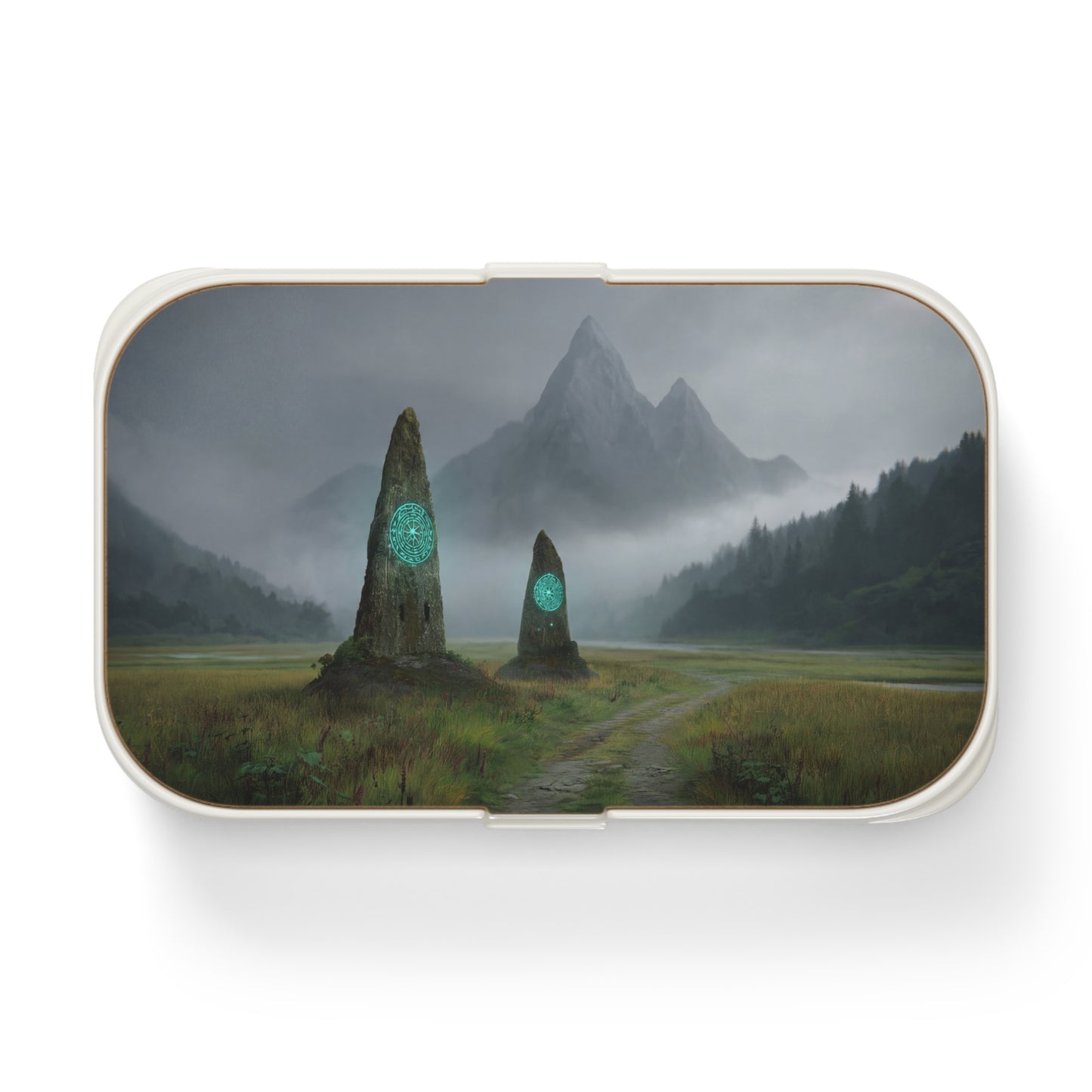 Ancient Stone Portal Bento Lunch Box – Whispering Peaks & Glowing Glyphs