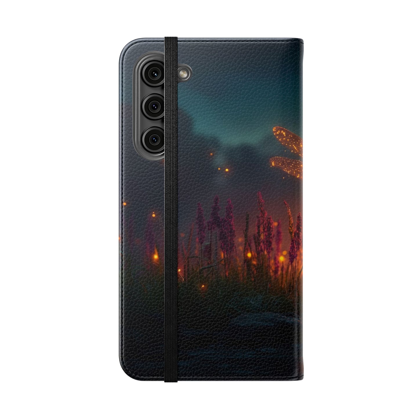 Bioluminescent Dragonfly Flip Cases – Glowing Amber Wings Over Twilight Marsh