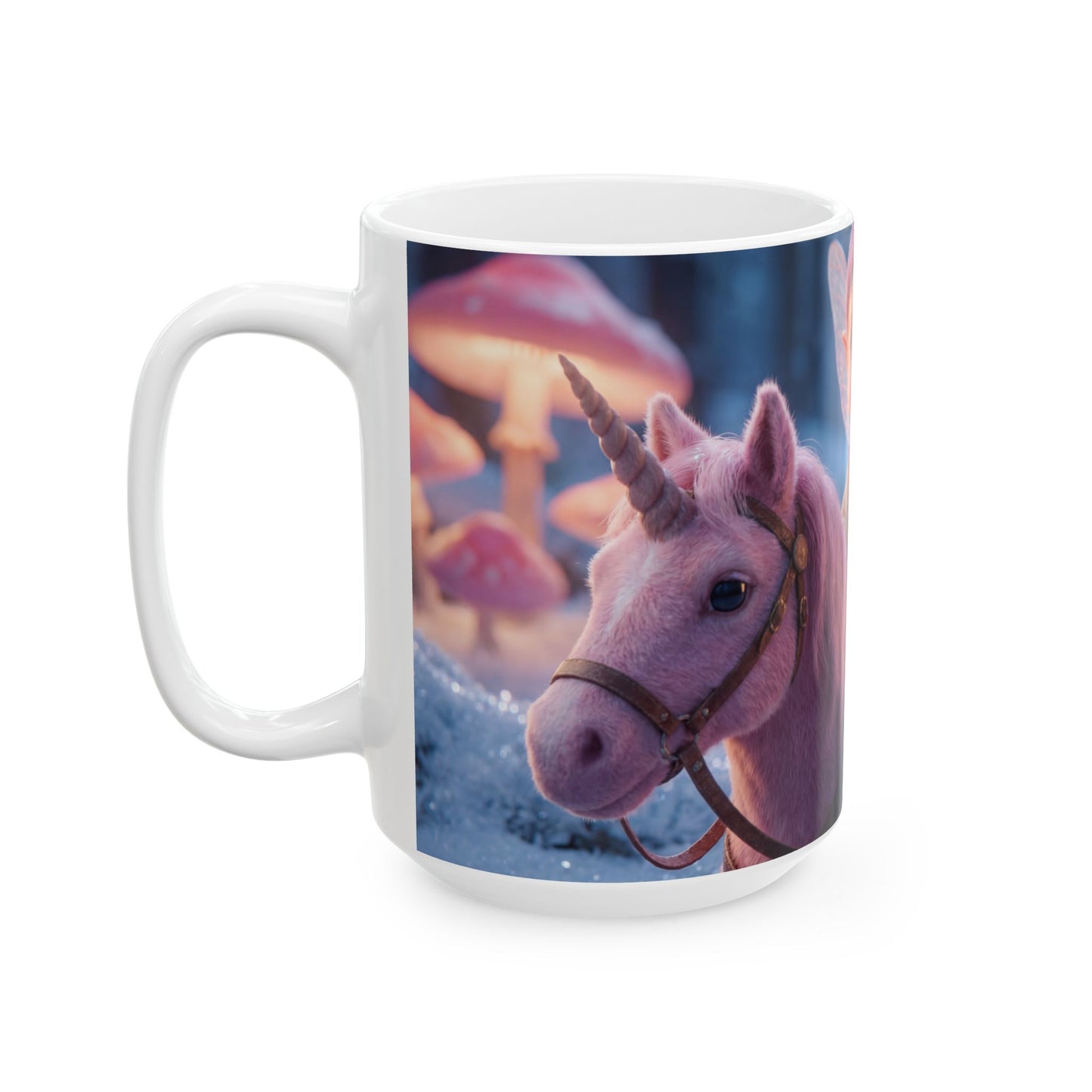 Pink Unicorn Rider Ceramic Mug – Frostlit Forest Fantasy