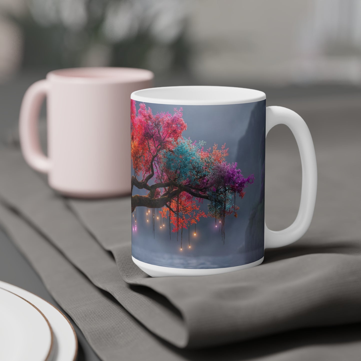 Chromatic Dream Tree Ceramic Mugs (11oz\15oz\20oz) – Moonlit Spectrum Sentinel