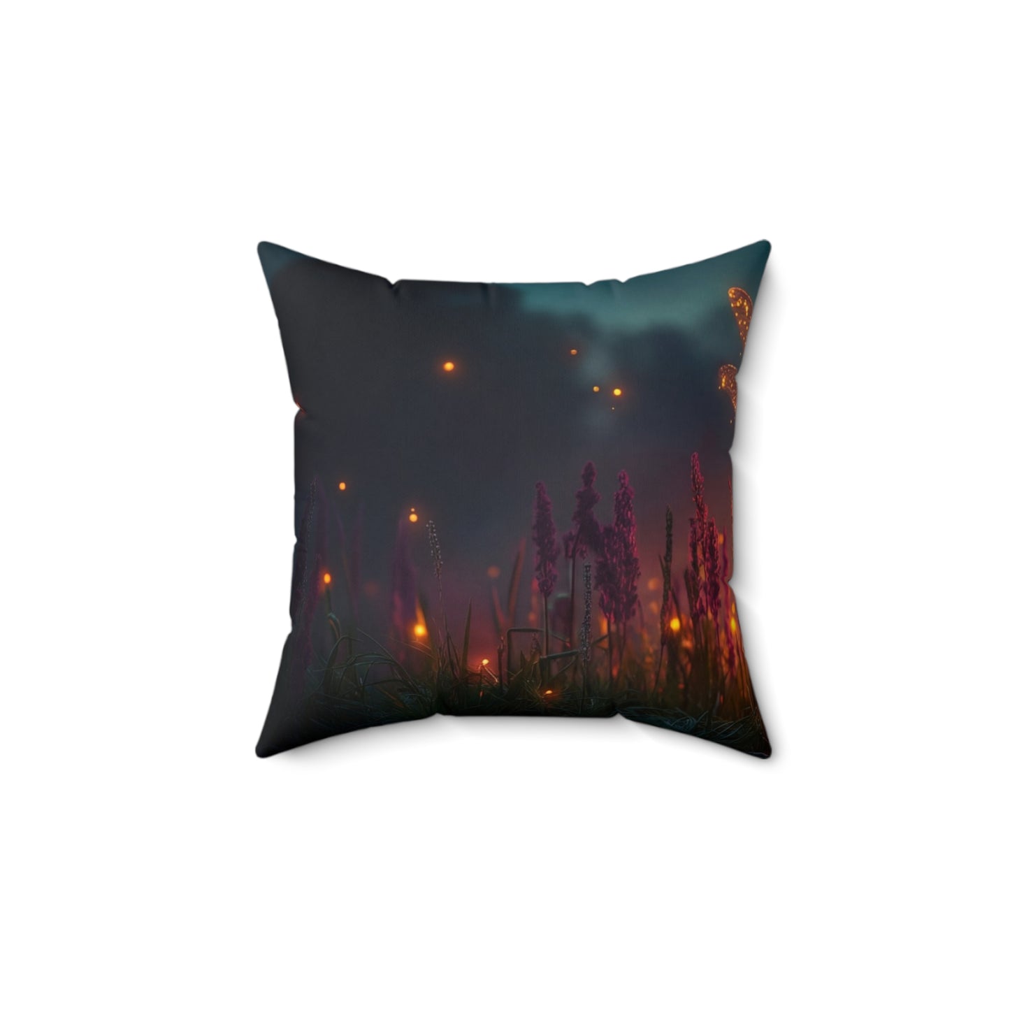 Glowing Dragonfly Spun Polyester Square Pillow – Twilight Meadow Luminescence