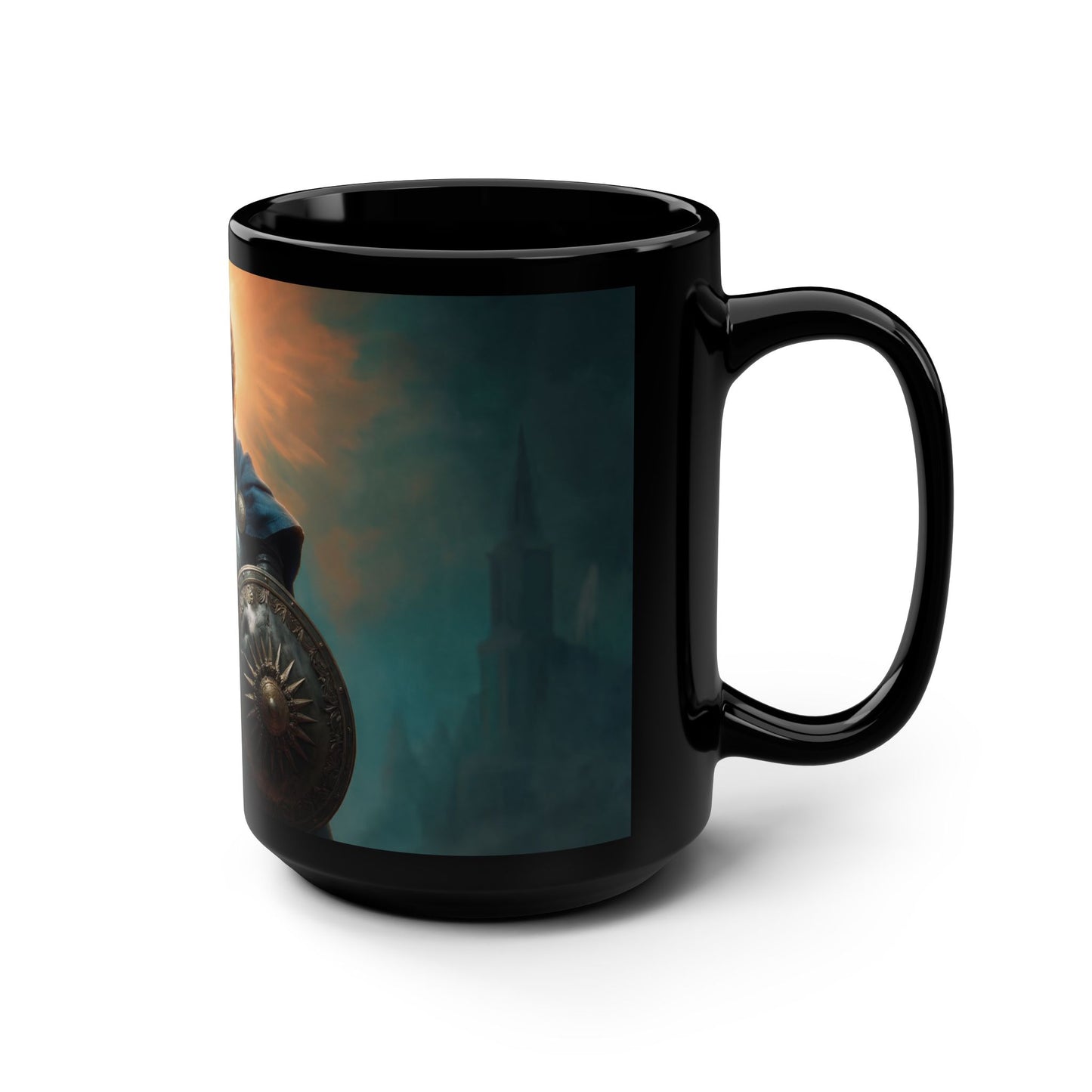 Dawn’s Edge Knight Mug – Sunlit Armor & Shield Design