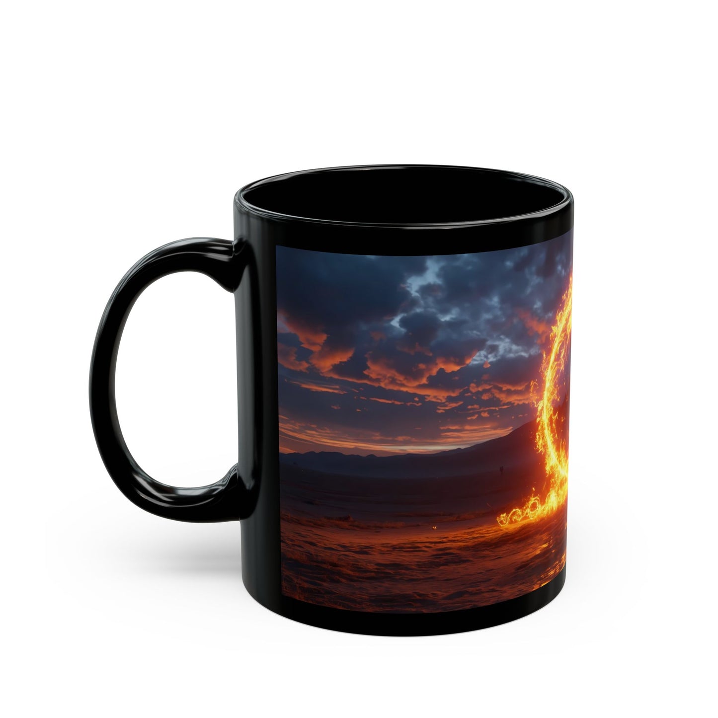 Fiery Portal Black Mug – Sunset Gateway to Another Realm