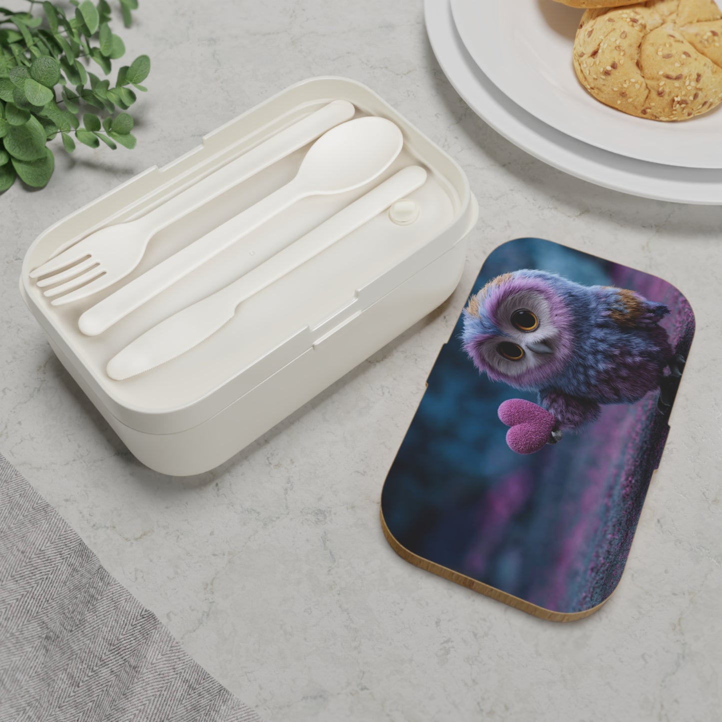 Velvet Owl with Heart Bento Lunch Box – Whimsical Midnight Offering