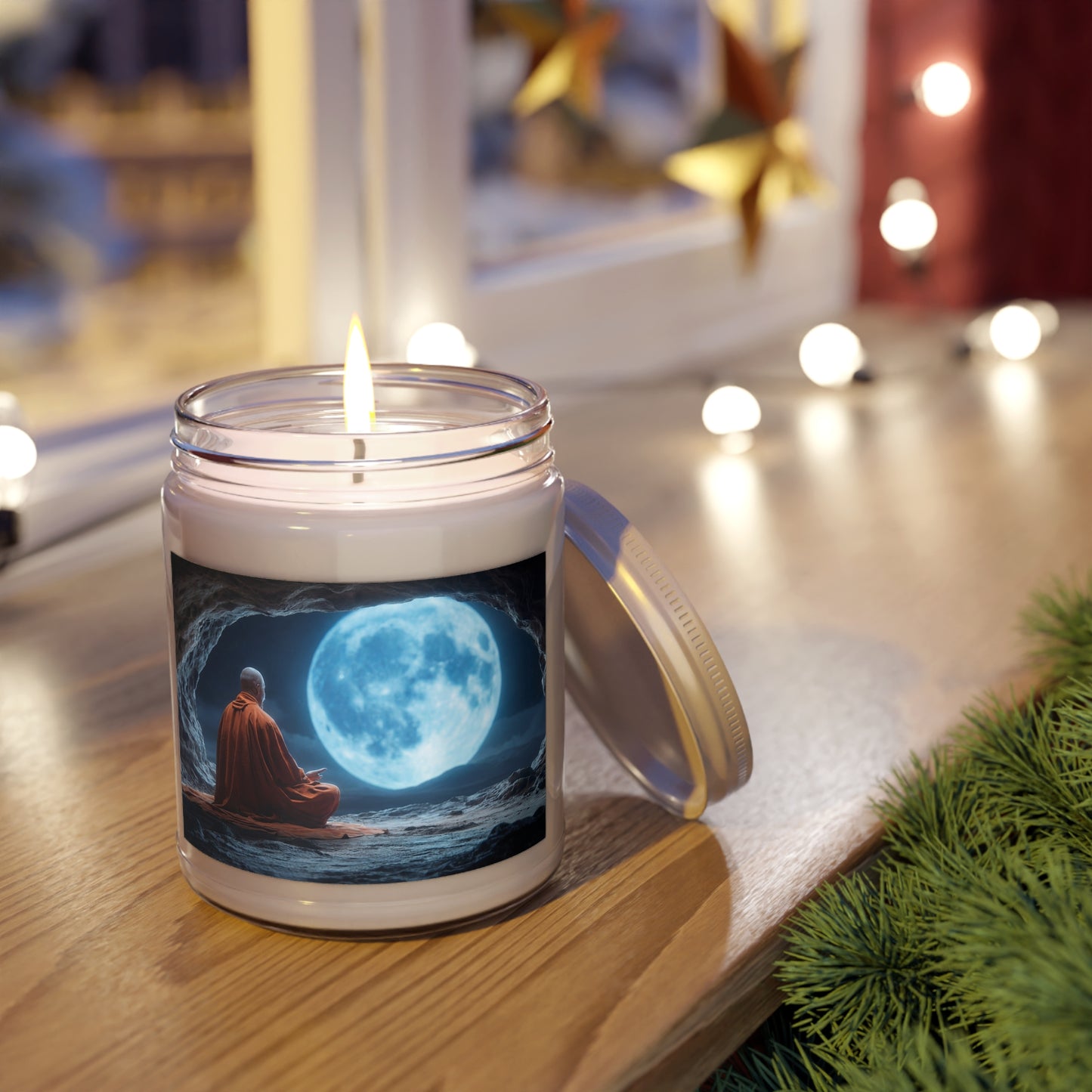 Moonlit Meditation Monk Scented Soy Candles with White Lid, 9oz – Serene Night Sanctuary