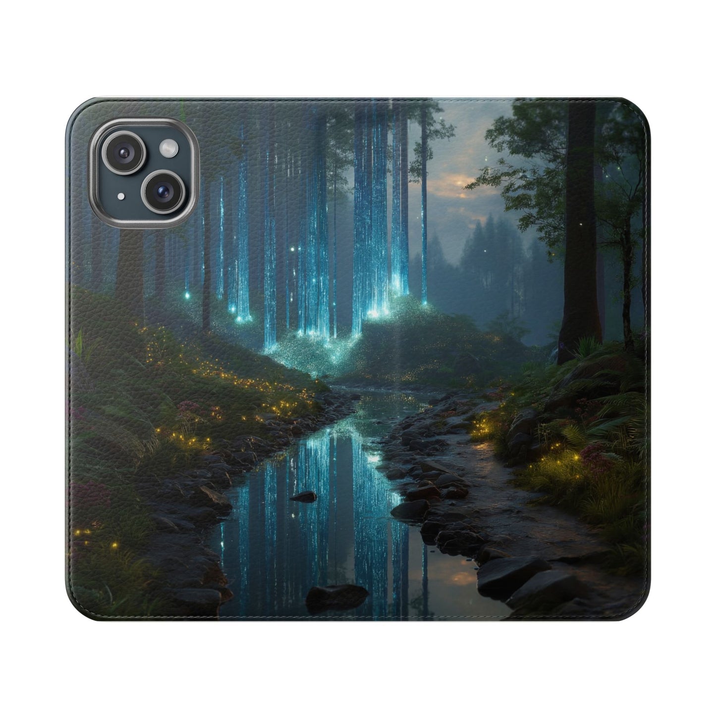 Bioluminescent Forest Flip Cases – Cyan Lightfall Stream Cover