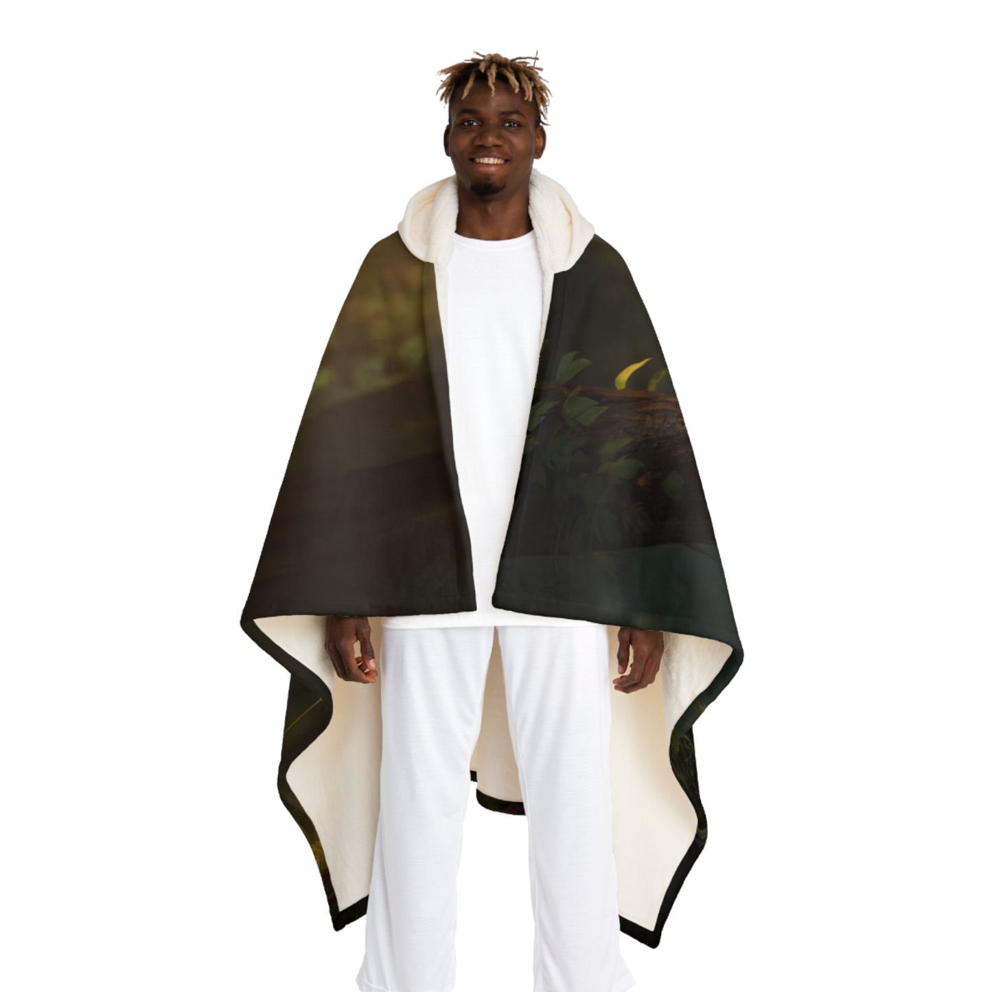 Forest Sentinel Hooded Sherpa Fleece Blanket – Cyan Glow in the Twilight Grove