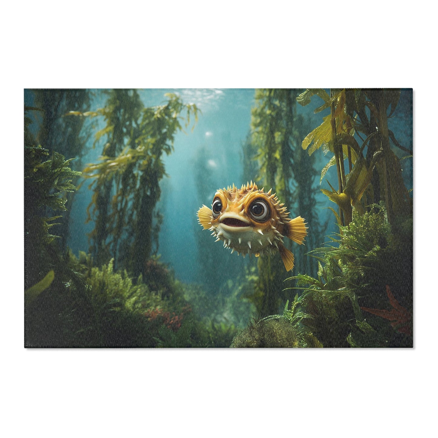 Curious Pufferfish Area Rugs – Sunlit Kelp Forest Adventure