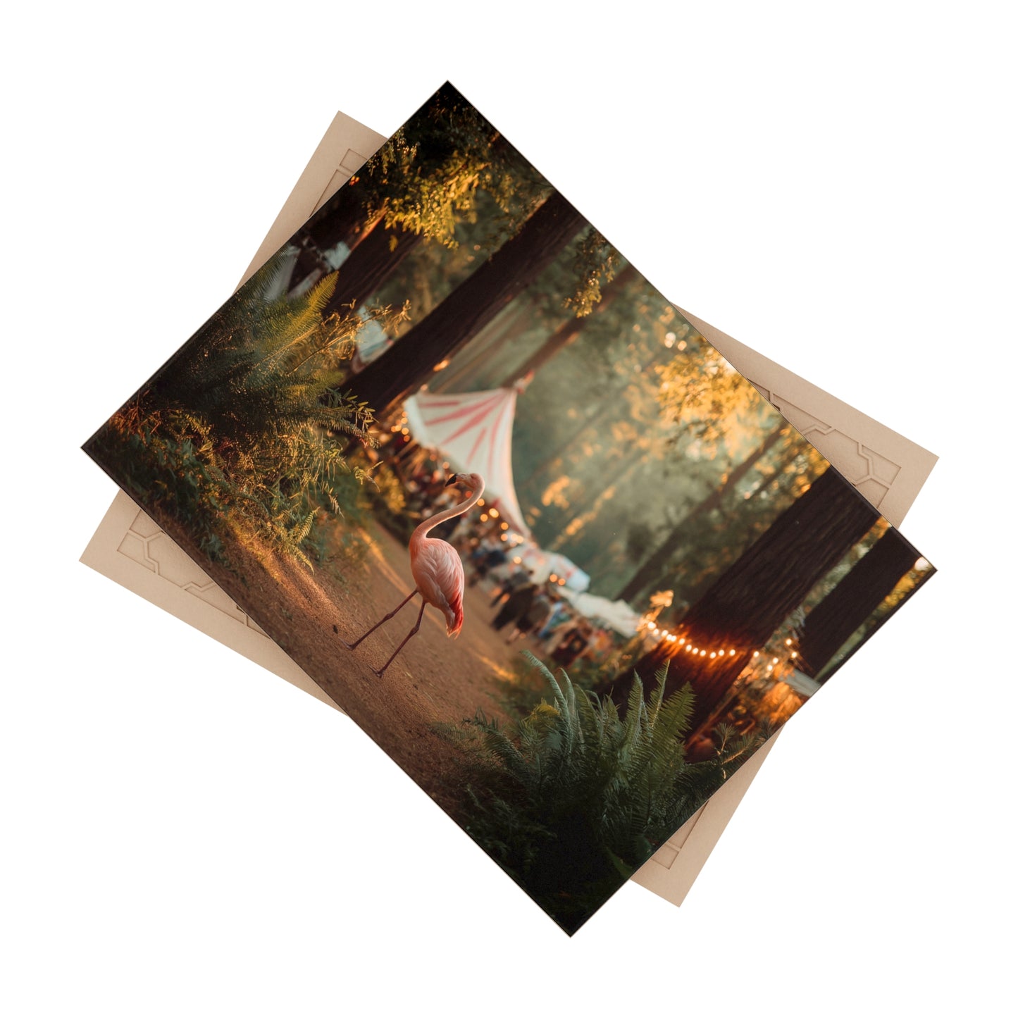 Pink Flamingo Forest Path Ceramic Photo Tile – Sunset Carnival Whimsy