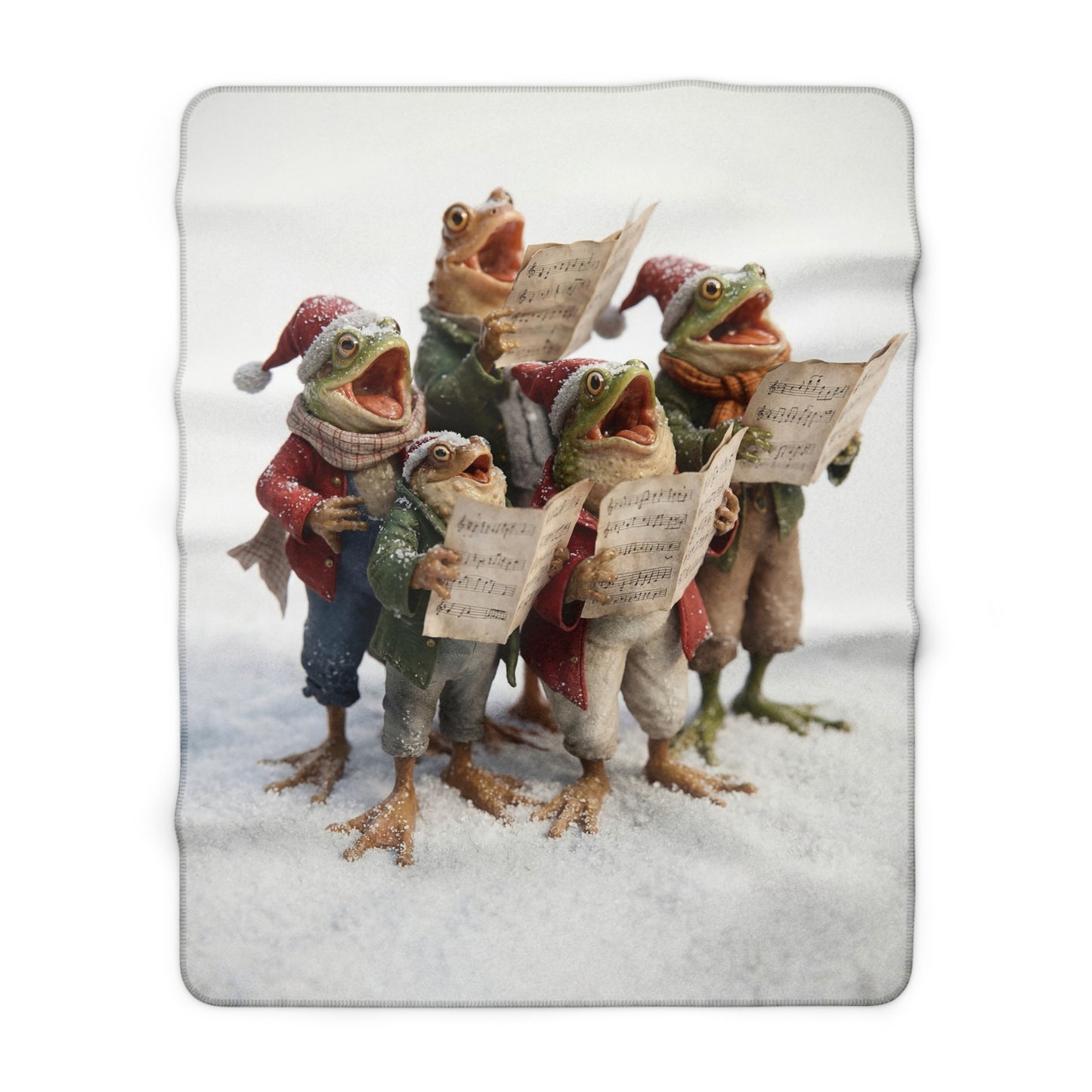 Frogs in Snow Choir Sherpa Fleece Blanket – Winter Carolers in Frosty Harmony