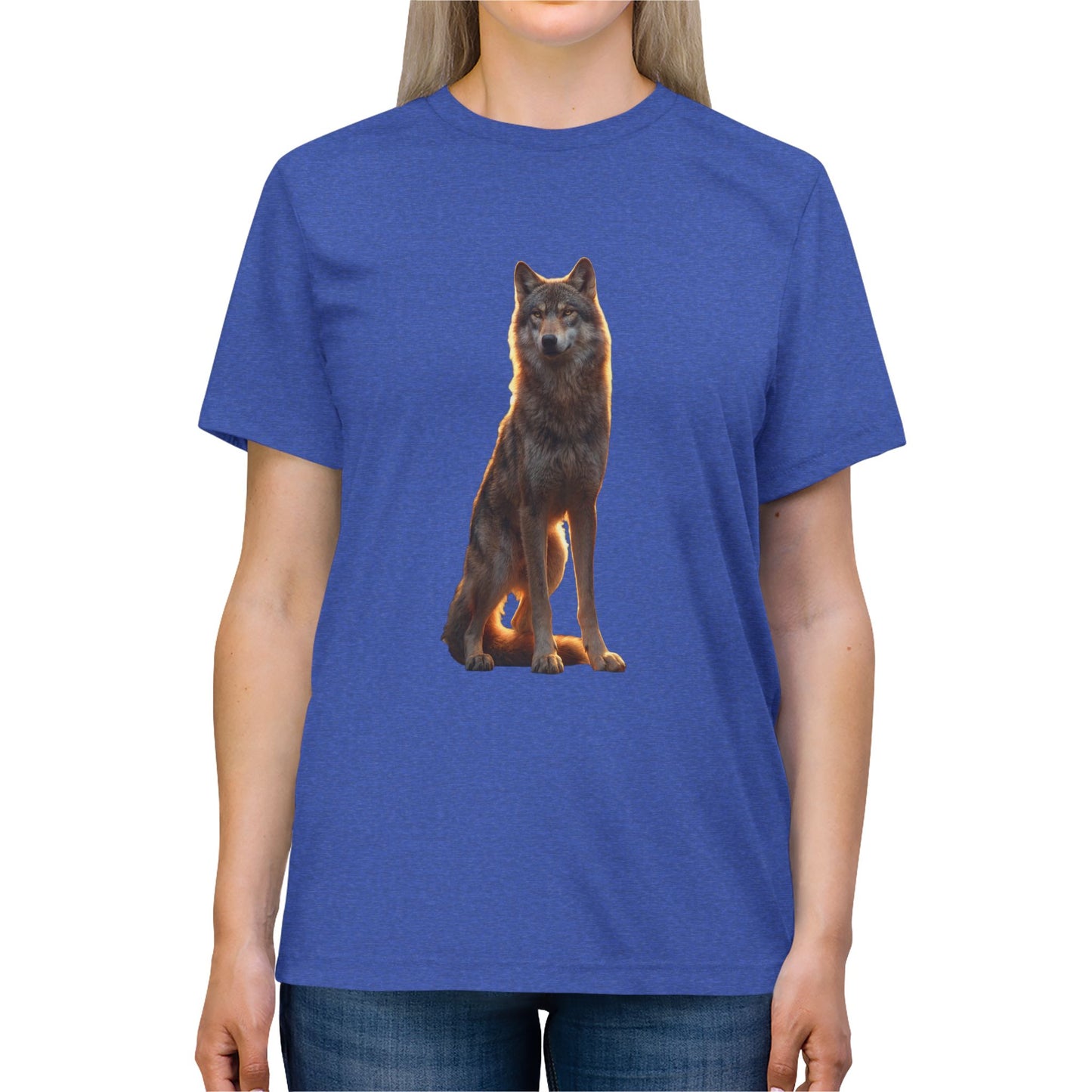Golden Hour Wolf Unisex Triblend Tee – Sentinel in Warm Light