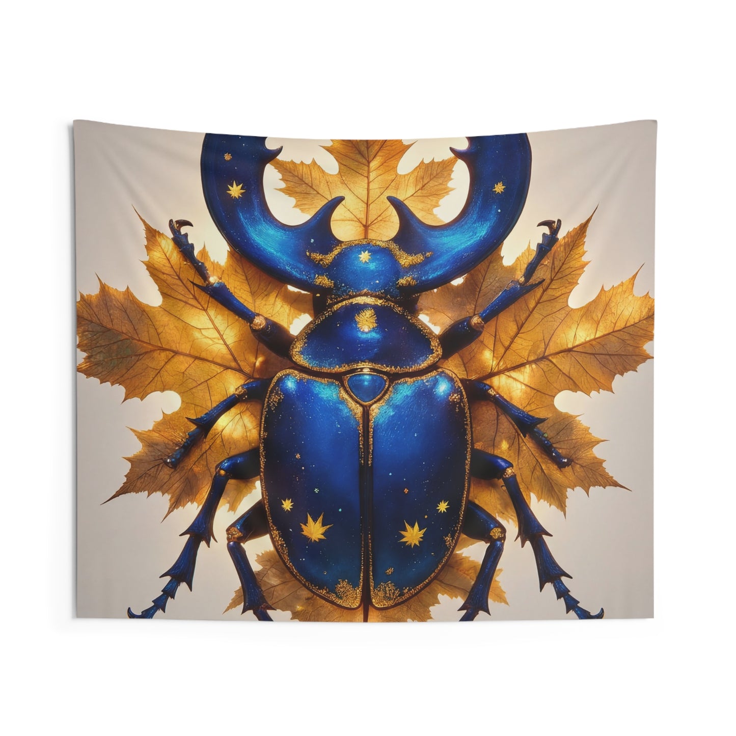 Celestial Beetle Indoor Wall Tapestries – Midnight Blue & Gilded Autumn Dream