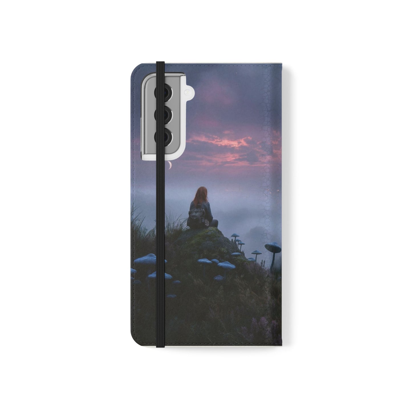 Misty Hilltop Flip Cases – Red-Haired Wanderer at Twilight