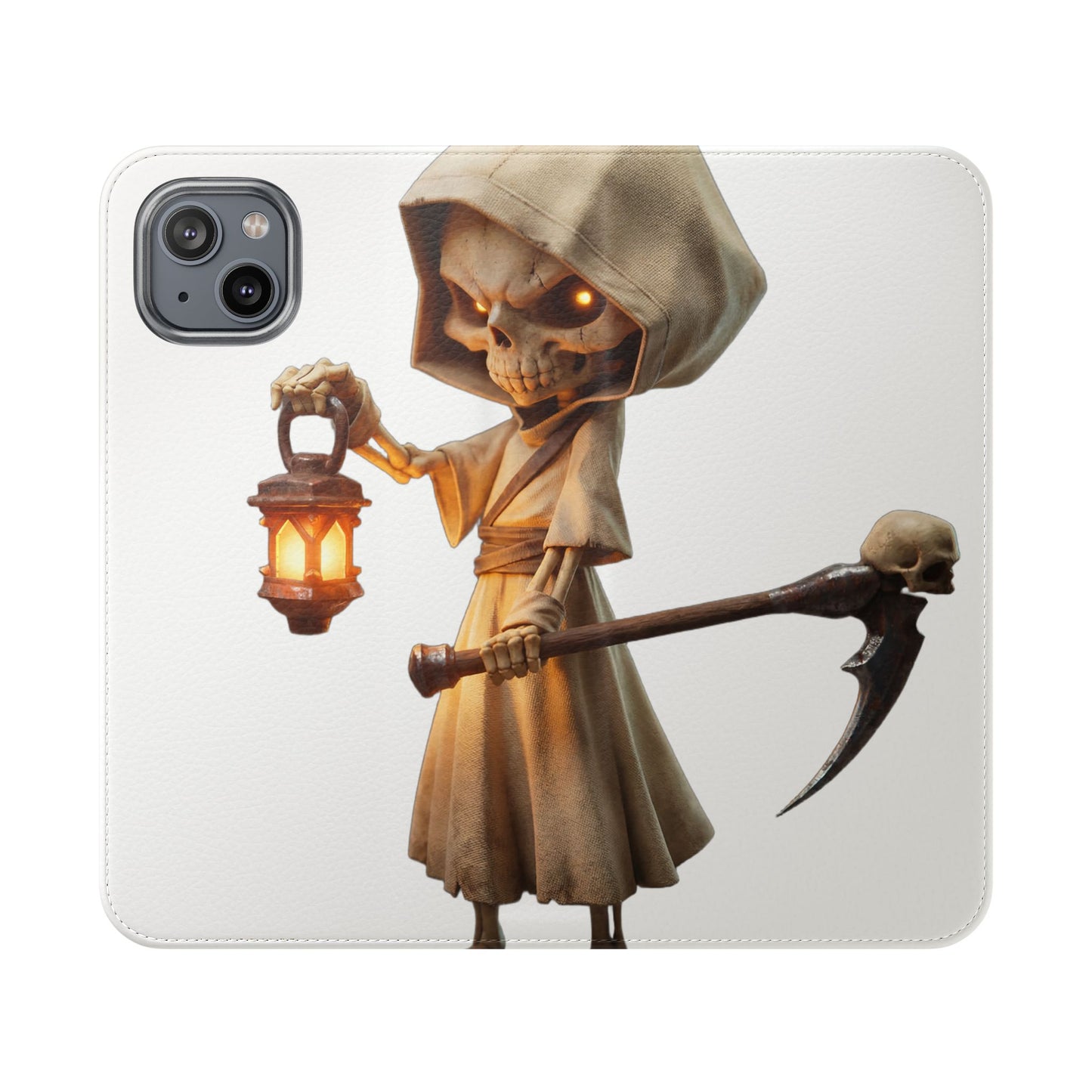 Lantern-Bearing Sentinel Flip Cases – Hooded Guardian with Scythe and Warm Glow