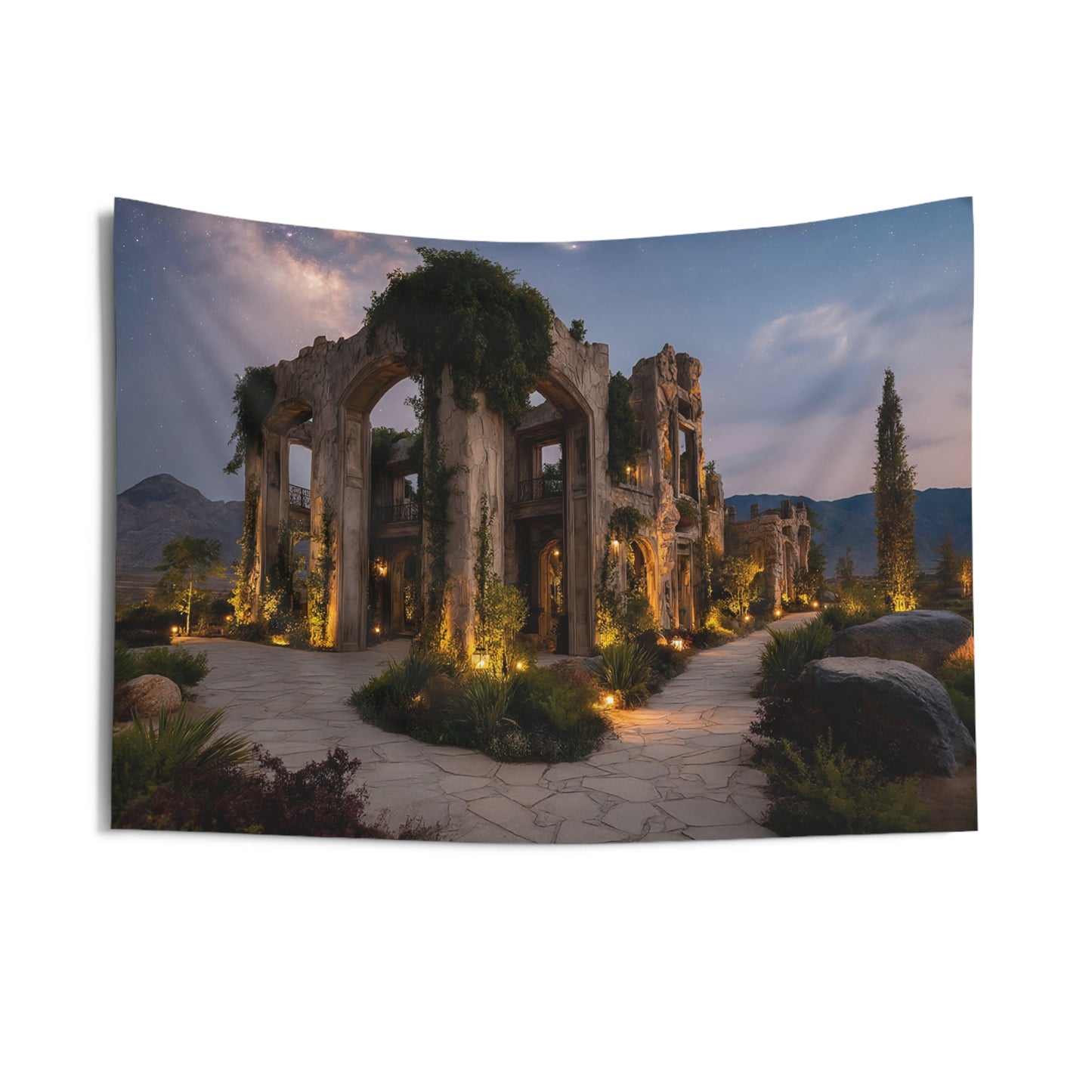 Starlit Ruins Indoor Wall Tapestries – Whispering Garden Under the Milky Way