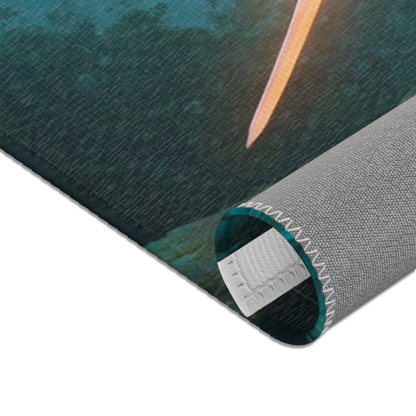Elven Sentinel Area Rug – Twilight Grove with Glowing Blade