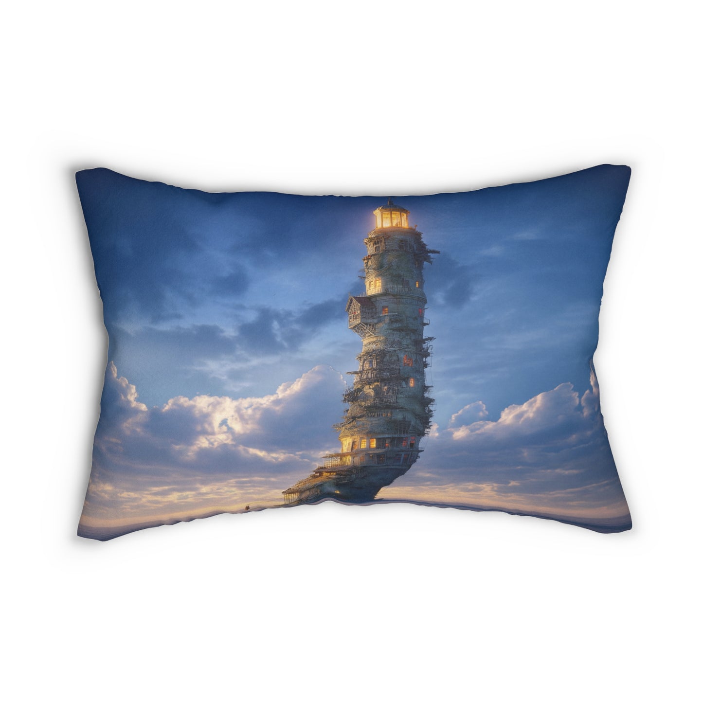 Skyborne Lighthouse Lumbar Pillow – Twilight Beacon Over Endless Sea