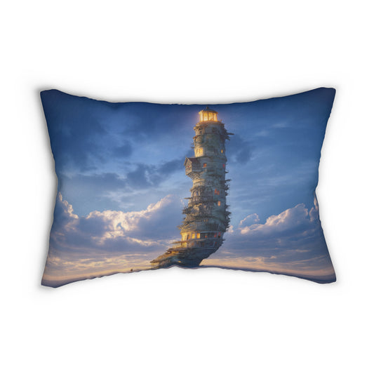 Skyborne Lighthouse Lumbar Pillow – Twilight Beacon Over Endless Sea