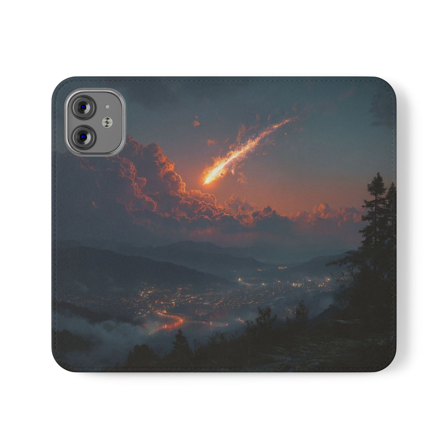 Meteor Over Valley Flip Cases – Crimson Sky Sentinel Cover