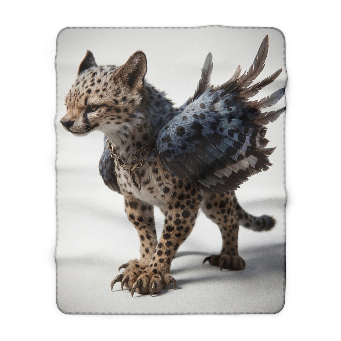 Winged Cheetah Sherpa Fleece Blanket – Feathered Sentinel Portrait Wrap
