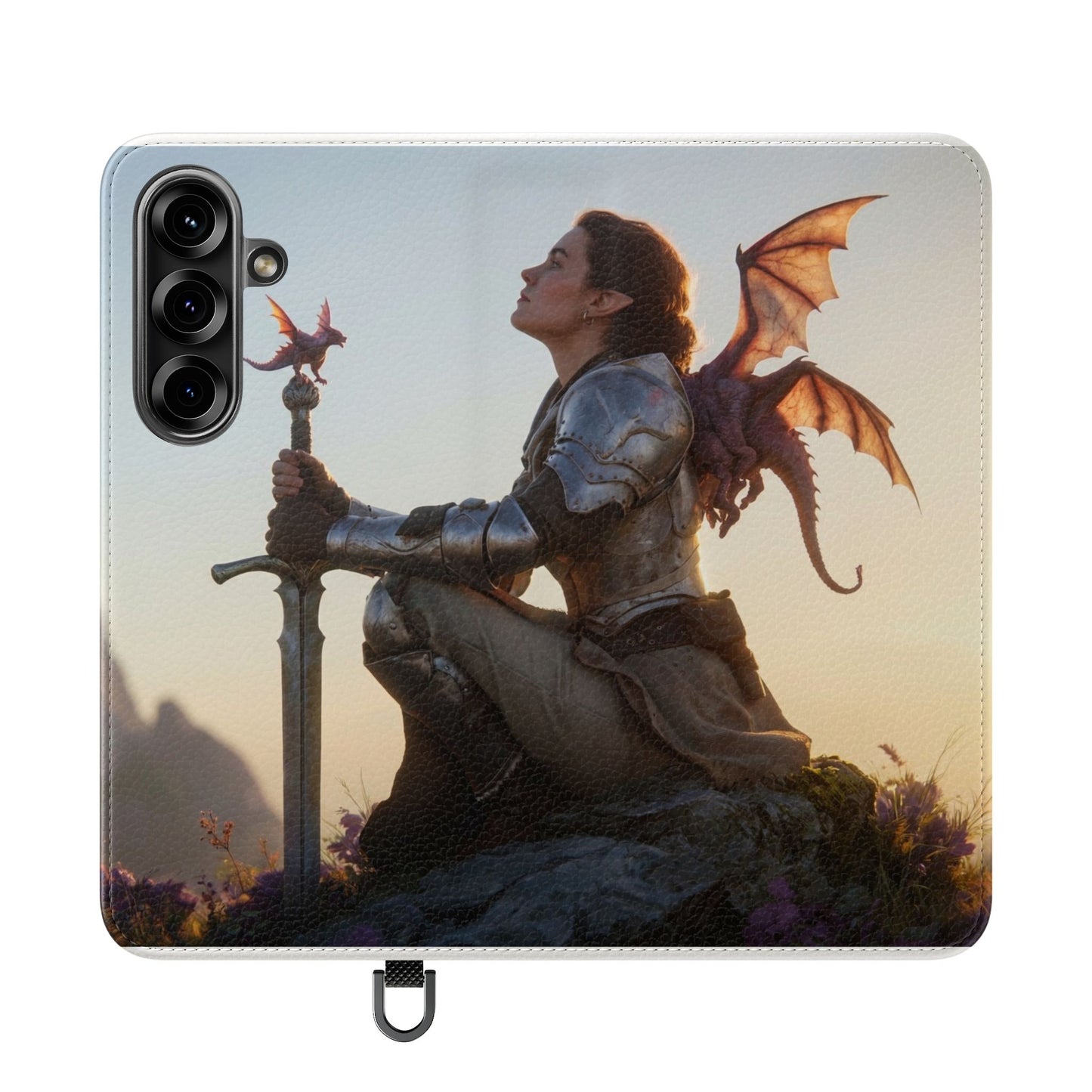Dragon Knight Flip Cases – Sunlit Sentinel with Mini Drake and Sword