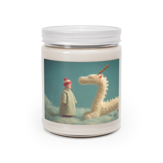 Child and Gentle Dragon Scented Soy Candles with White Lid, 9oz – Soft Wool Whispers on Clouds