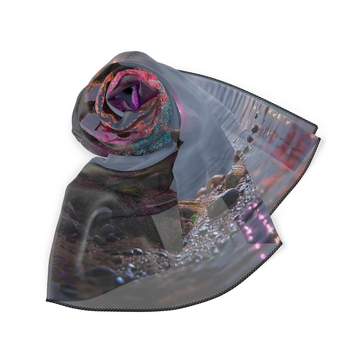 Chromatic Sentinel Tree Poly Scarf – Moonlit Rainbow Canopy