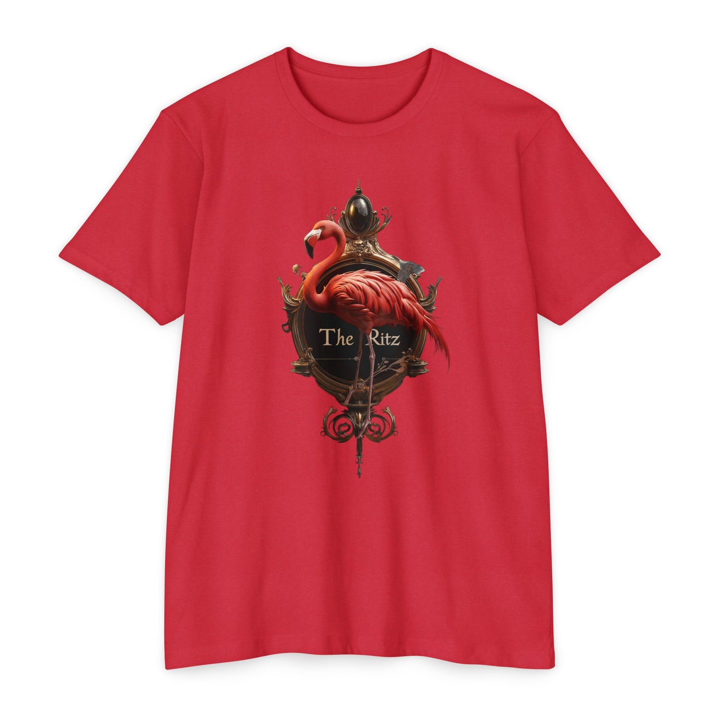 The Ritz Flamingo Ornate Clock T-shirt – Gilded Timepiece and Pink Bird Design