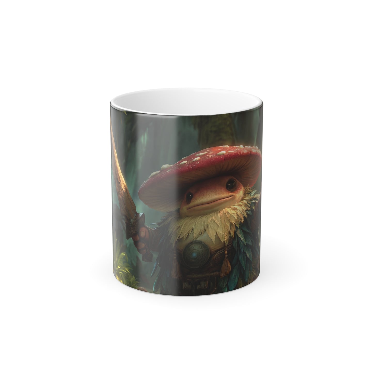 Mushroom Knight Color Morphing Mug, 11oz – Forest Guardian With Wooden Blade