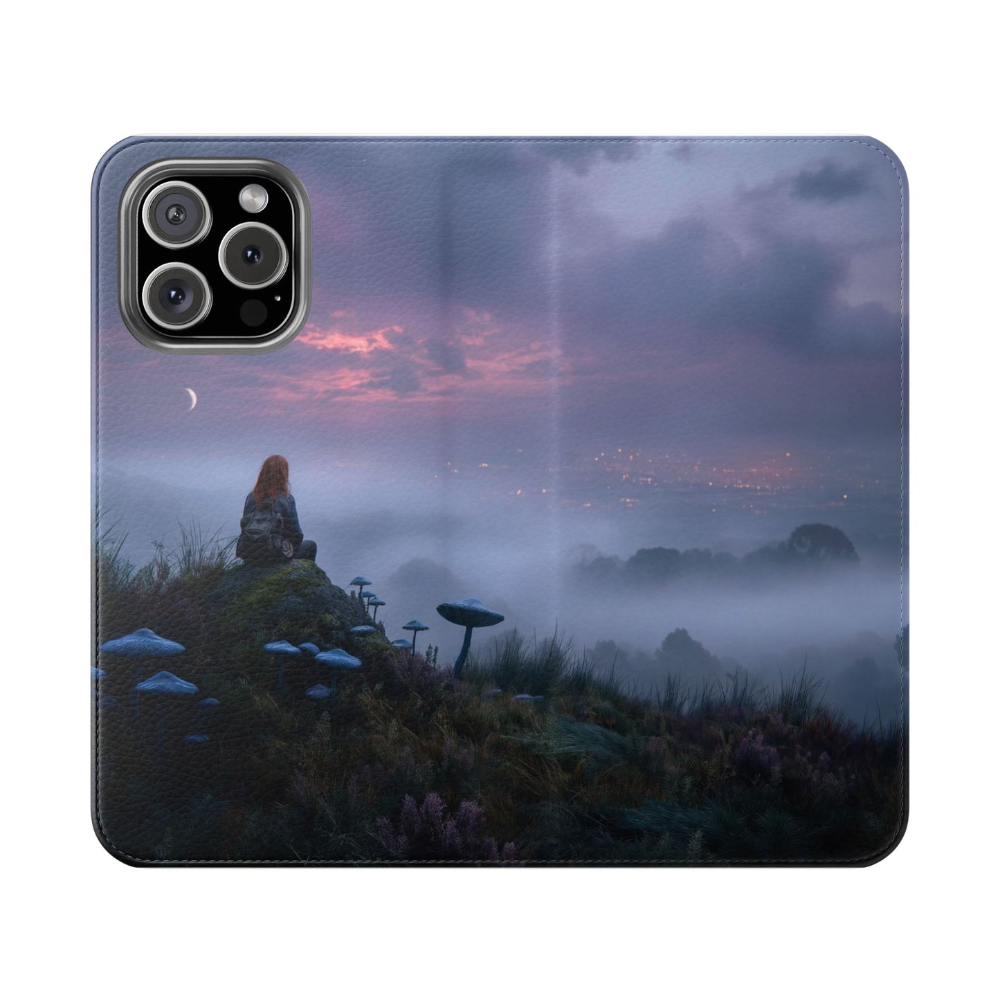 Misty Hilltop Flip Cases – Red-Haired Wanderer at Twilight