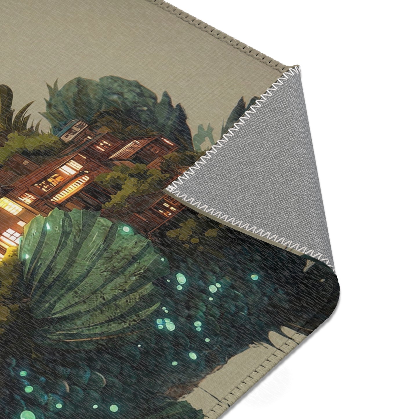 Giant Bioluminescent Fish Home Rug – Whimsical Underwater Village Dreamscape