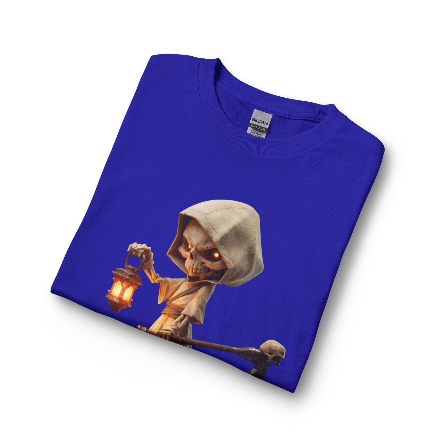Lantern-Bearing Skeletal Guardian Unisex Long Sleeve T-Shirt – Warm Glow Against Black Canvas