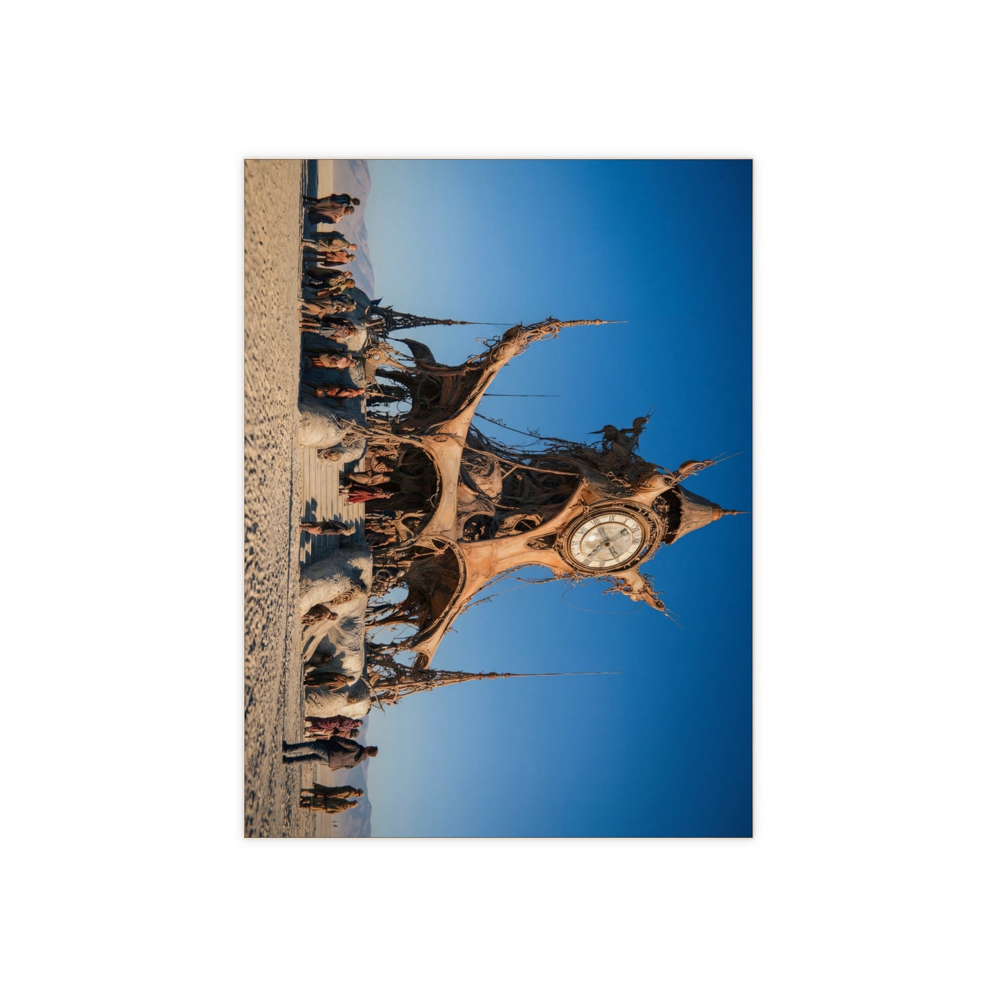 Desert Clocktower Ceramic Photo Tile – Whimsical Timekeeper in Sun-Drenched Wasteland