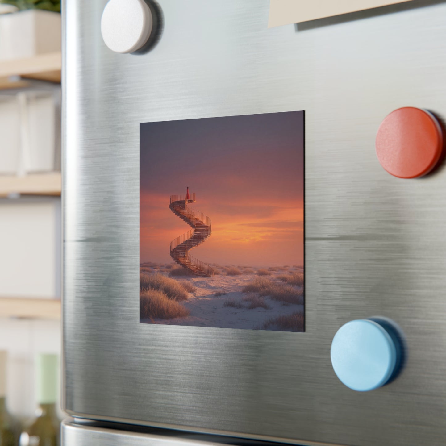 Solitary Spiral Staircase Magnet – Sunset Wanderer at Dawn’s Edge
